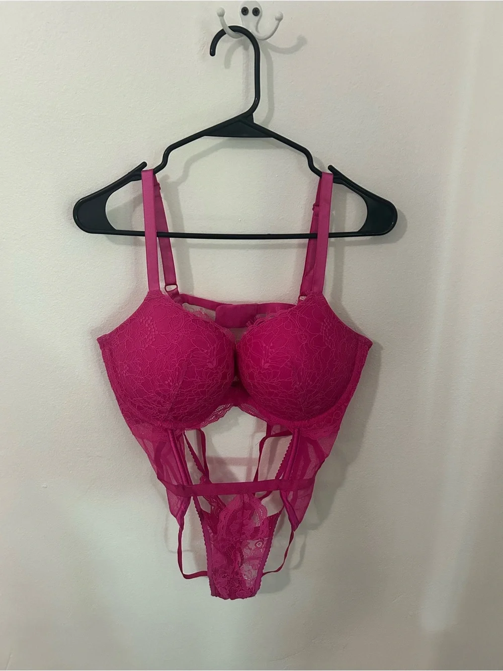 Victoria's Secret Fuchsia Lace Underwire Teddy